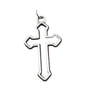 Silver Hollow Cross Pendant on Black Necklace